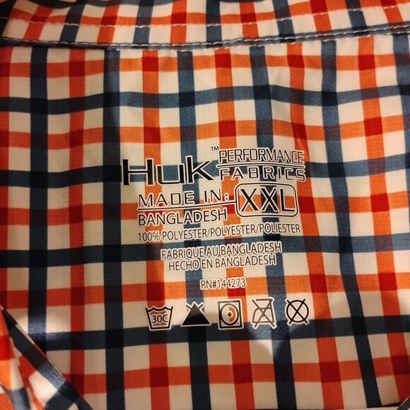 Huk fishing shirt mens 2XL XXL red check plaid performance perforated button - Picture 7 of 8
